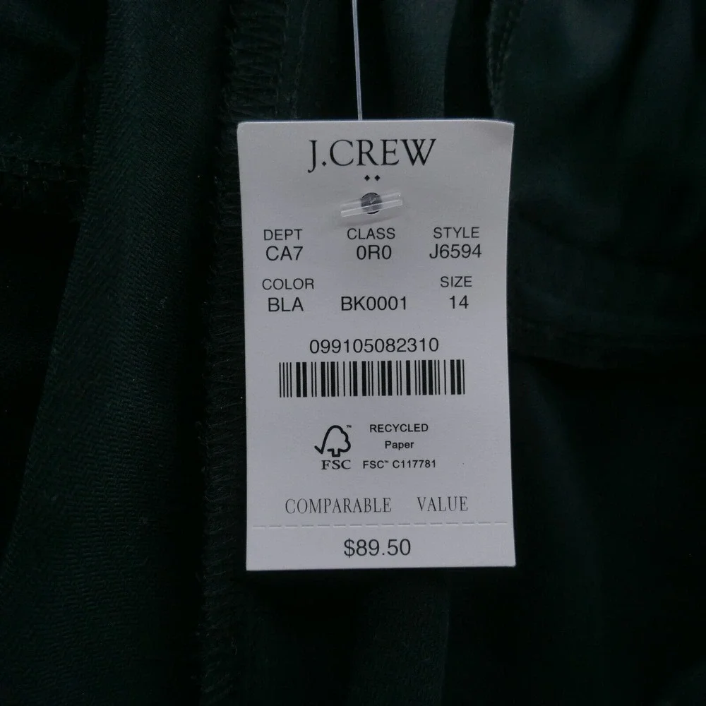 J Crew Womens Jamie Dress‎ Pants 14 Black Elastic Waist High Rise Crepe NEW